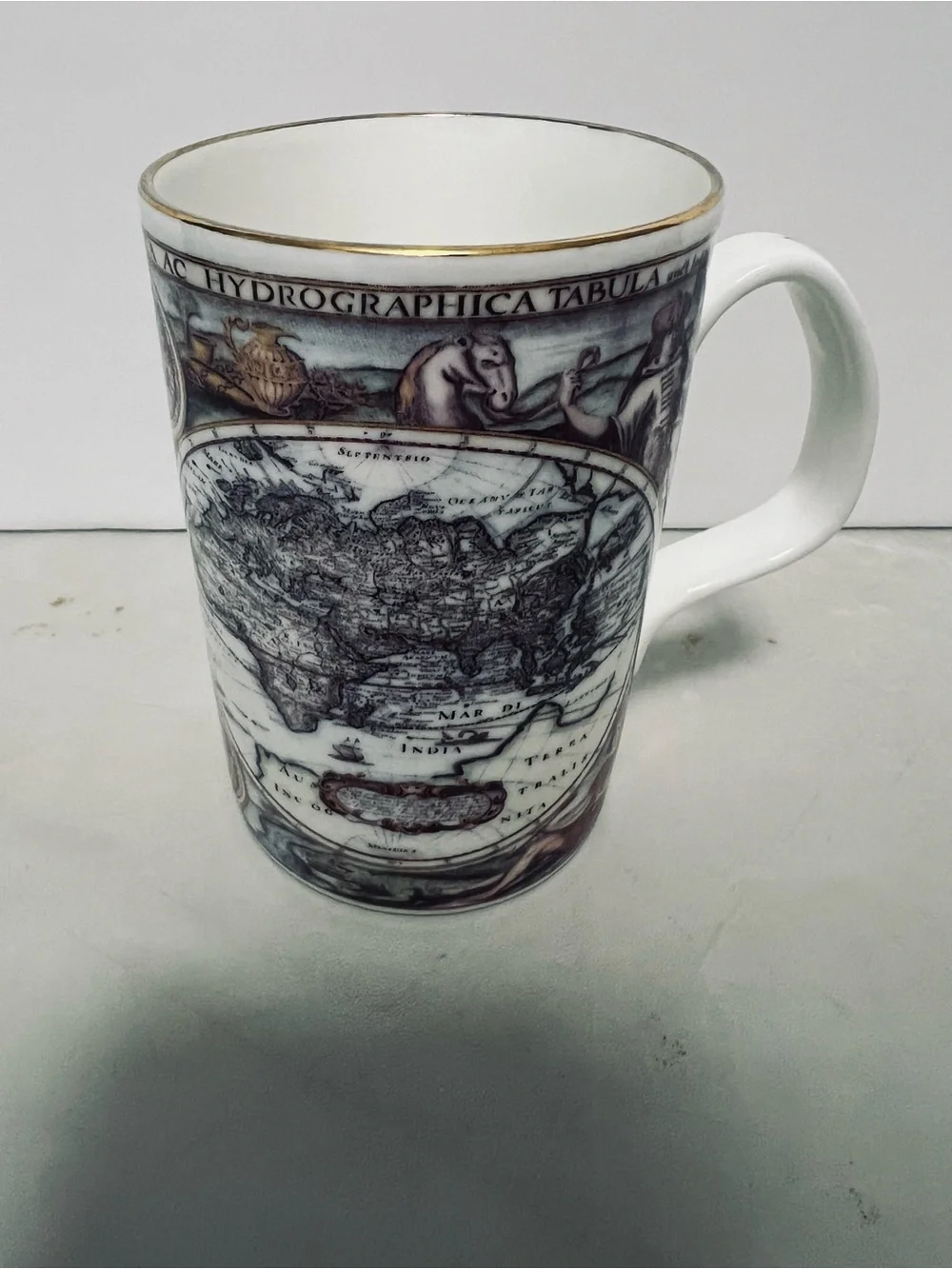 BLAEU Mercator World Map Mug English Fine Bone China VTG Gold Gilt 9 Ounces